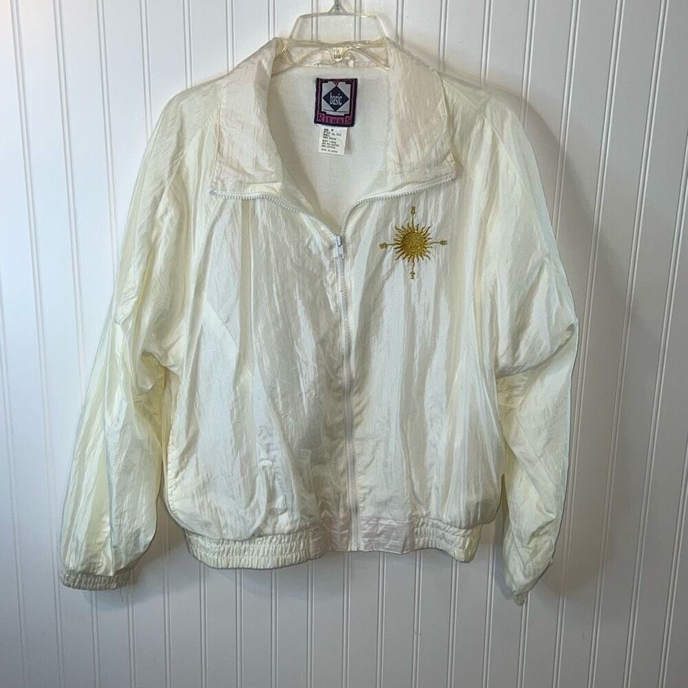 Vintage 90s Basic Rituals Celestial Windbreaker Women’s Size Medium White Gold